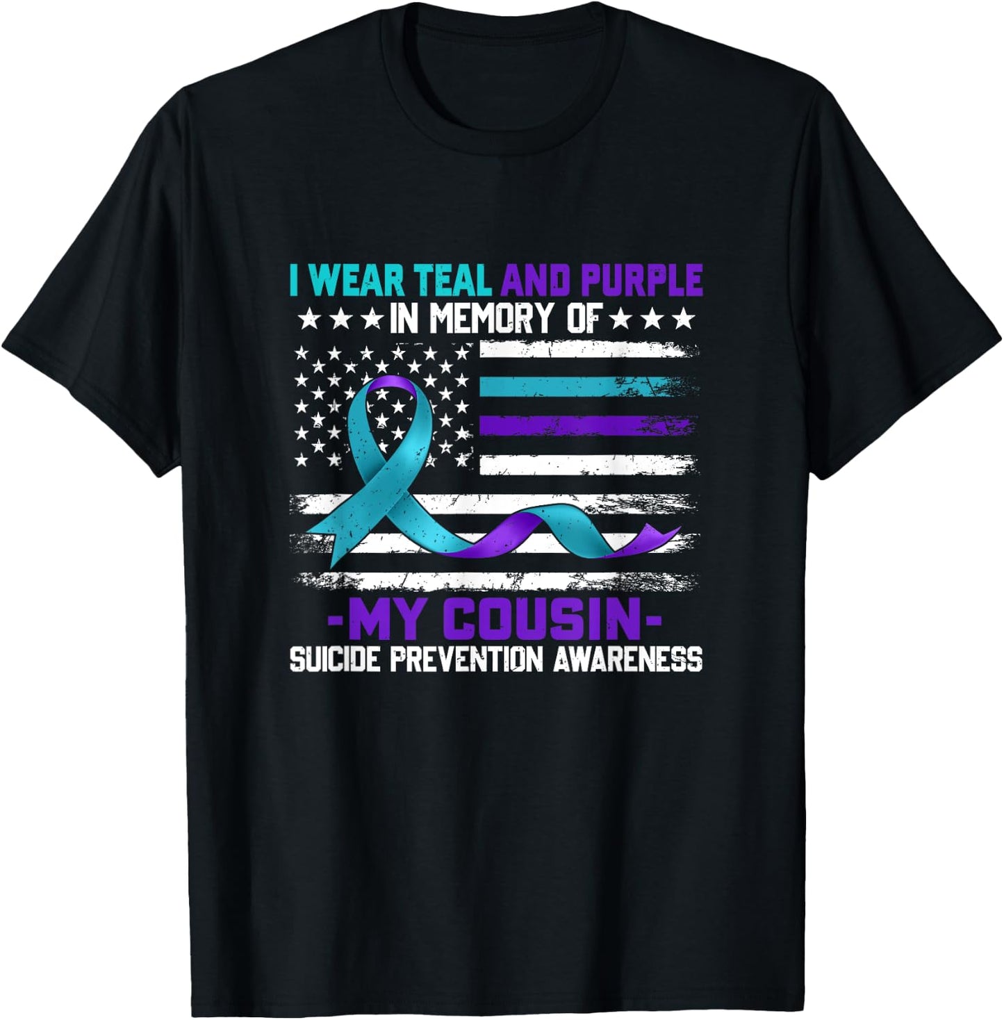 In Memory Cousin Suicide Awareness Prevention American Flag T-Shirt - T-Shirt | Black