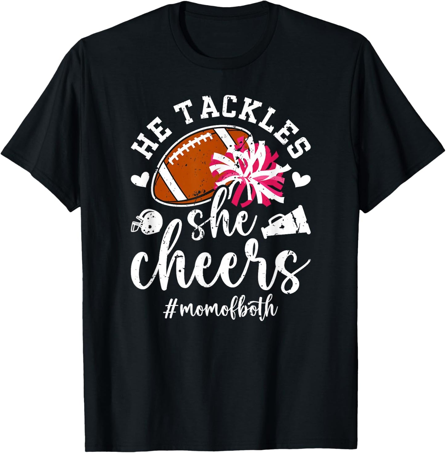 He Tackles She Cheers Football And Cheer Mom T-Shirt - T-Shirt | Black