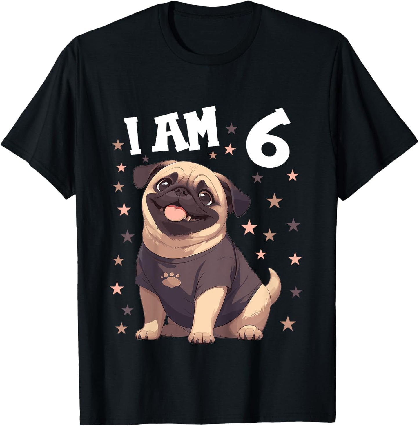 Kids 6 Years old 6th birthday Pugs Pug T-Shirt - T-Shirt | Black
