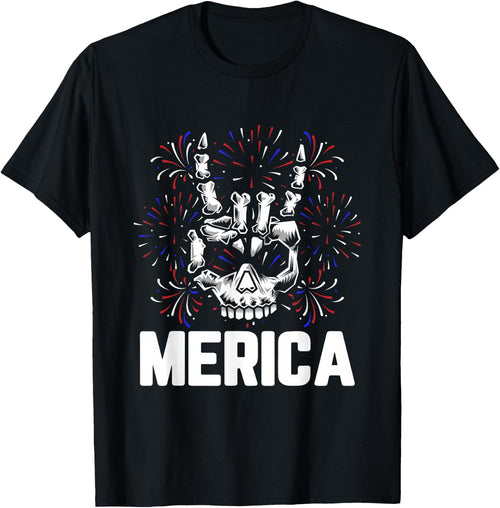Merica 4th of July Rock And Roll Skull Hands Rocker