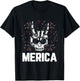 Merica 4th of July Rock And Roll Skull Hands Rocker T-Shirt - T-Shirt | Black