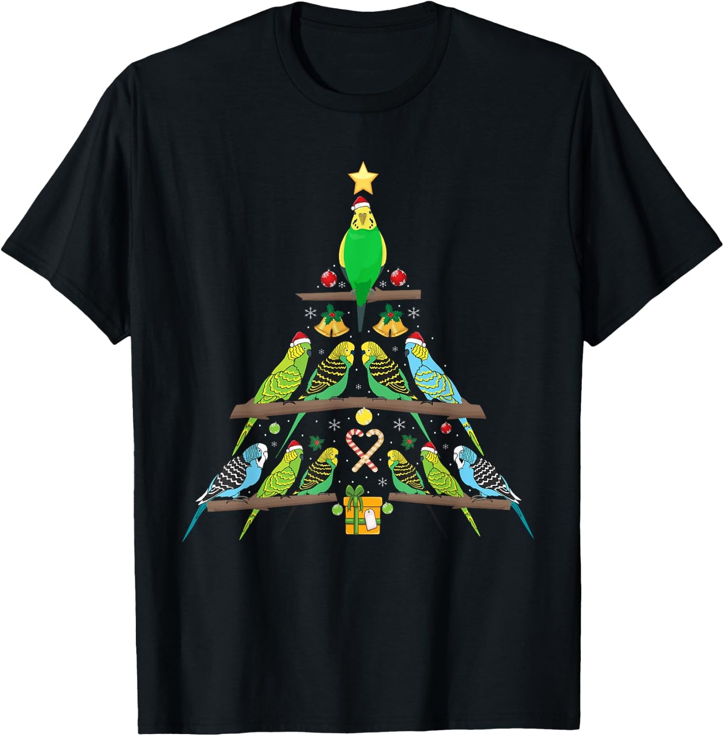Budgie Christmas Tree Bird Christmas T-Shirt - T-Shirt | Black