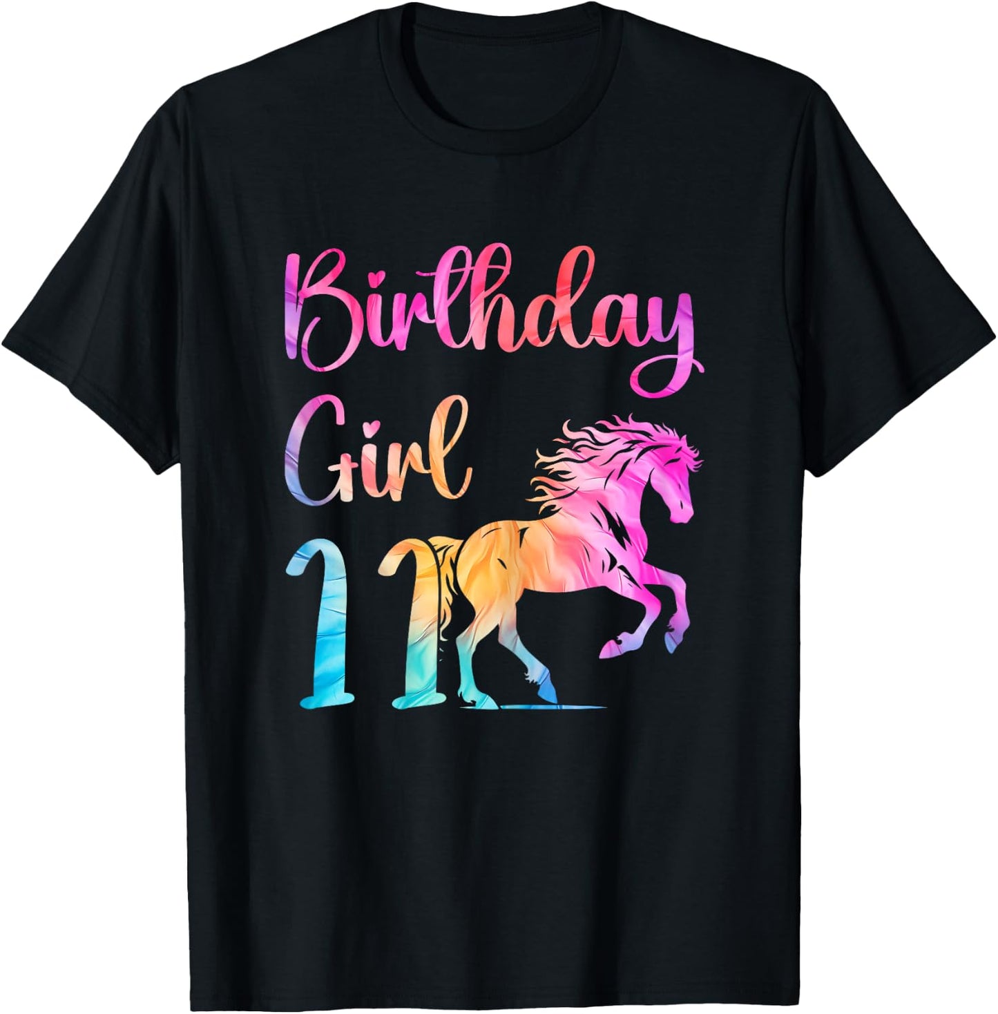 11th Birthday Horse 11 Year Old Girl Birthday Horse Lovers T-Shirt - T-Shirt | Black