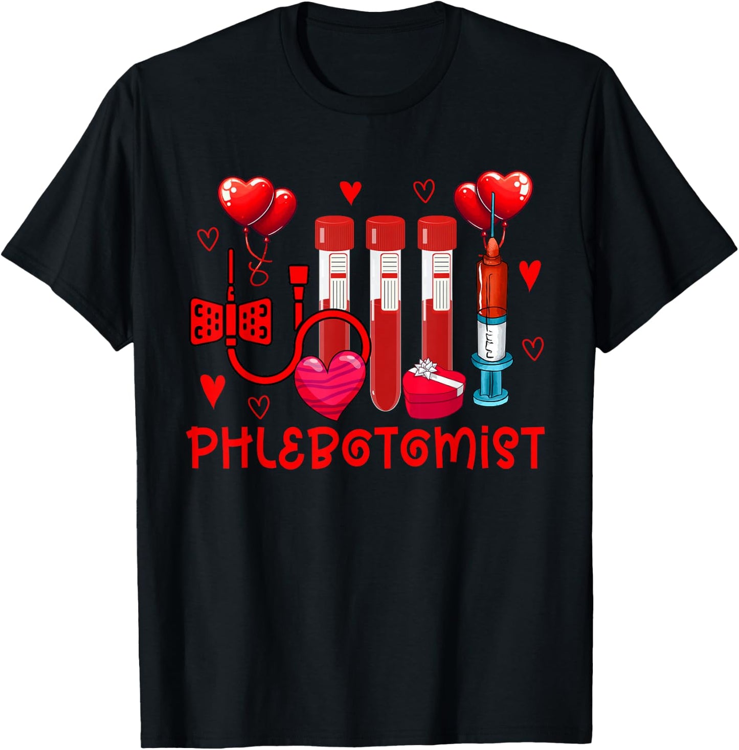 Phlebotomist Valentine's Day Phlebotomist Tools Cute Hearts T-Shirt - T-Shirt | Black