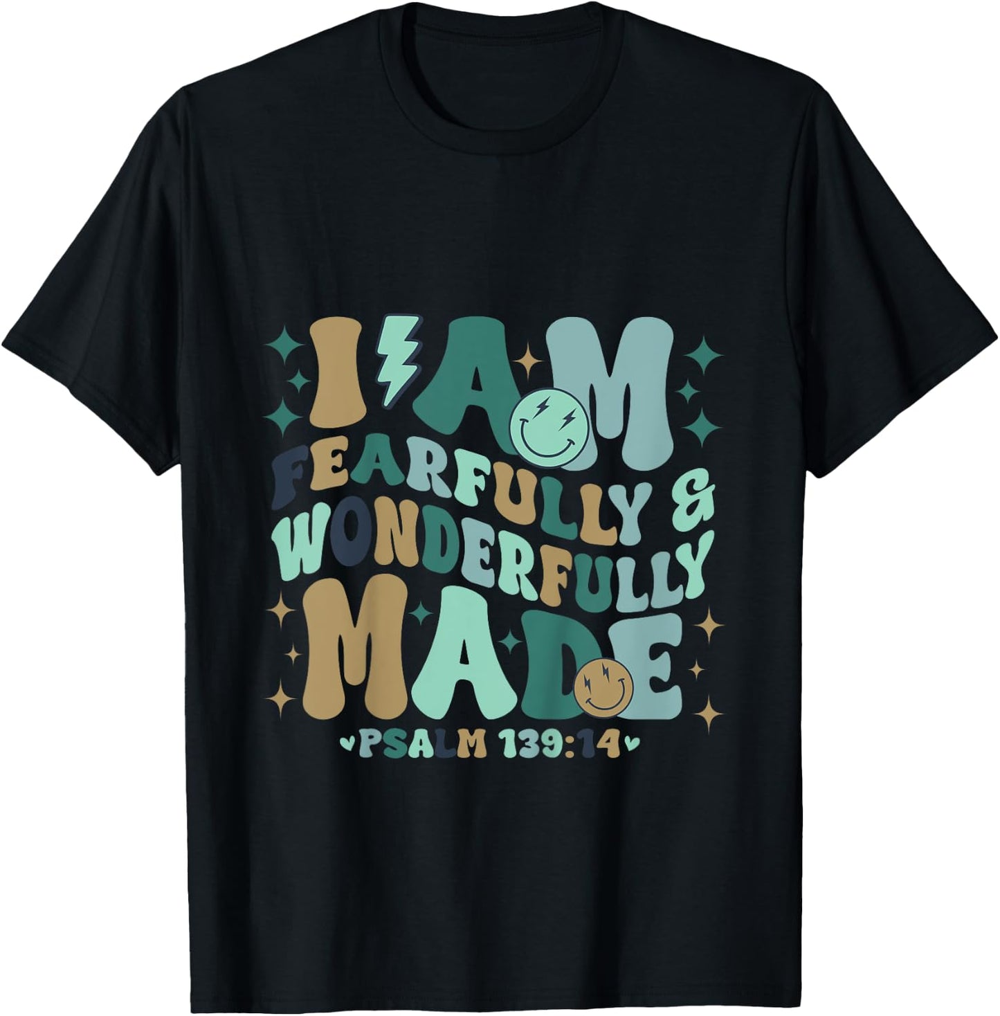 Kids I am Fearfully & Wonderfully Made Retro Bible Verse Kids T-Shirt - T-Shirt | Black