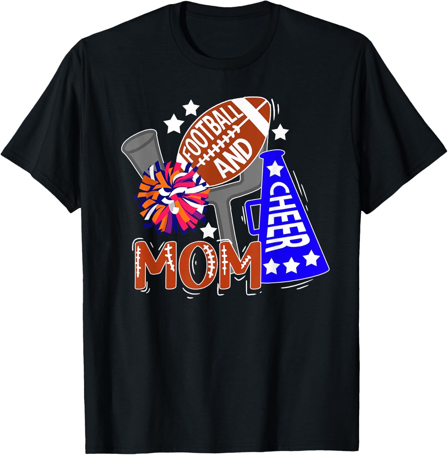 Football And Cheer Mom Best Cheerleading And Football Mom T-Shirt - T-Shirt | Black