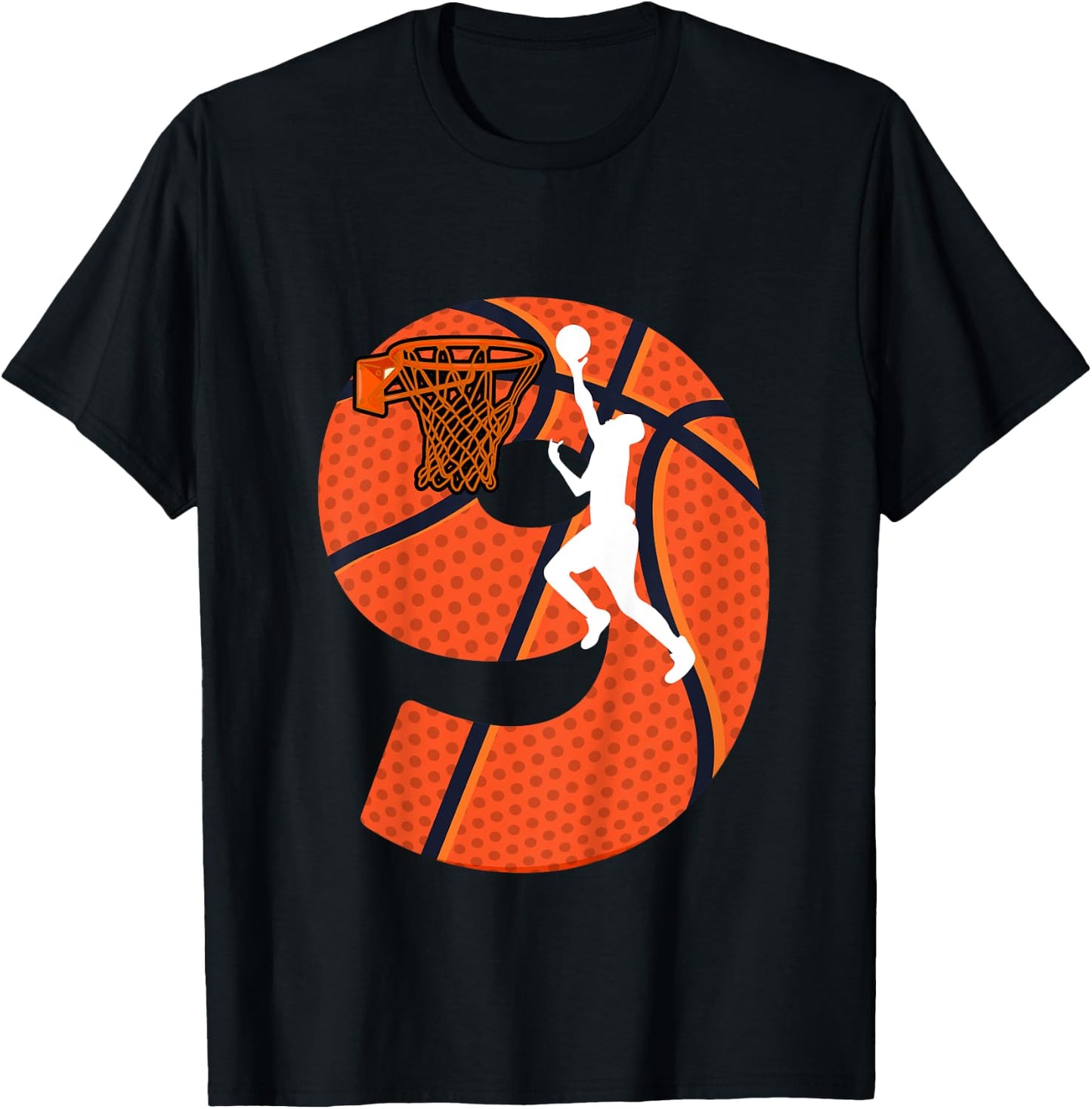 Kids 9 Year Old 9th Birthday Party Basketball Theme Boys Girls T-Shirt - T-Shirt | Black