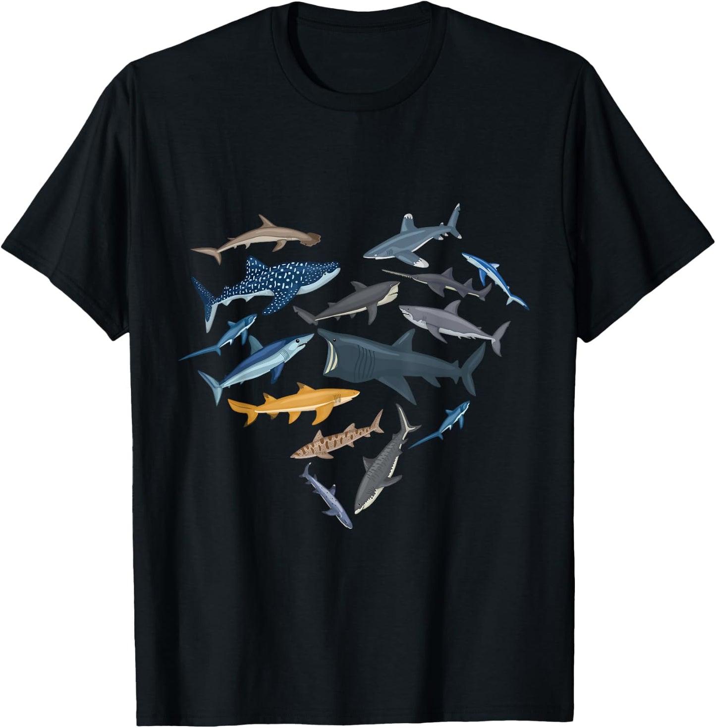 Shark Heart Sea Animal Underwater Shark Lover T-Shirt - T-Shirt | Black