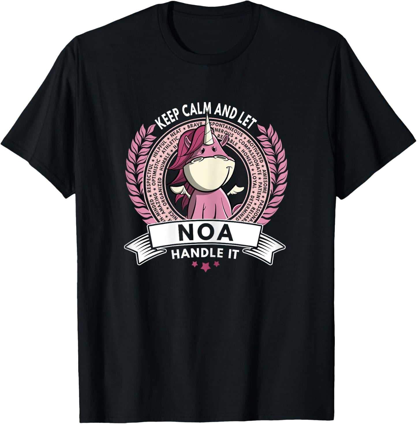Unicorn Noa Name - Girls Women Personalized Unicorn T-Shirt - T-Shirt | Black