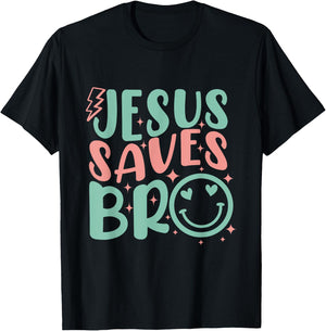Jesus Saves Bro Retro Kids Christian Religious T-Shirt - T-Shirt | Black