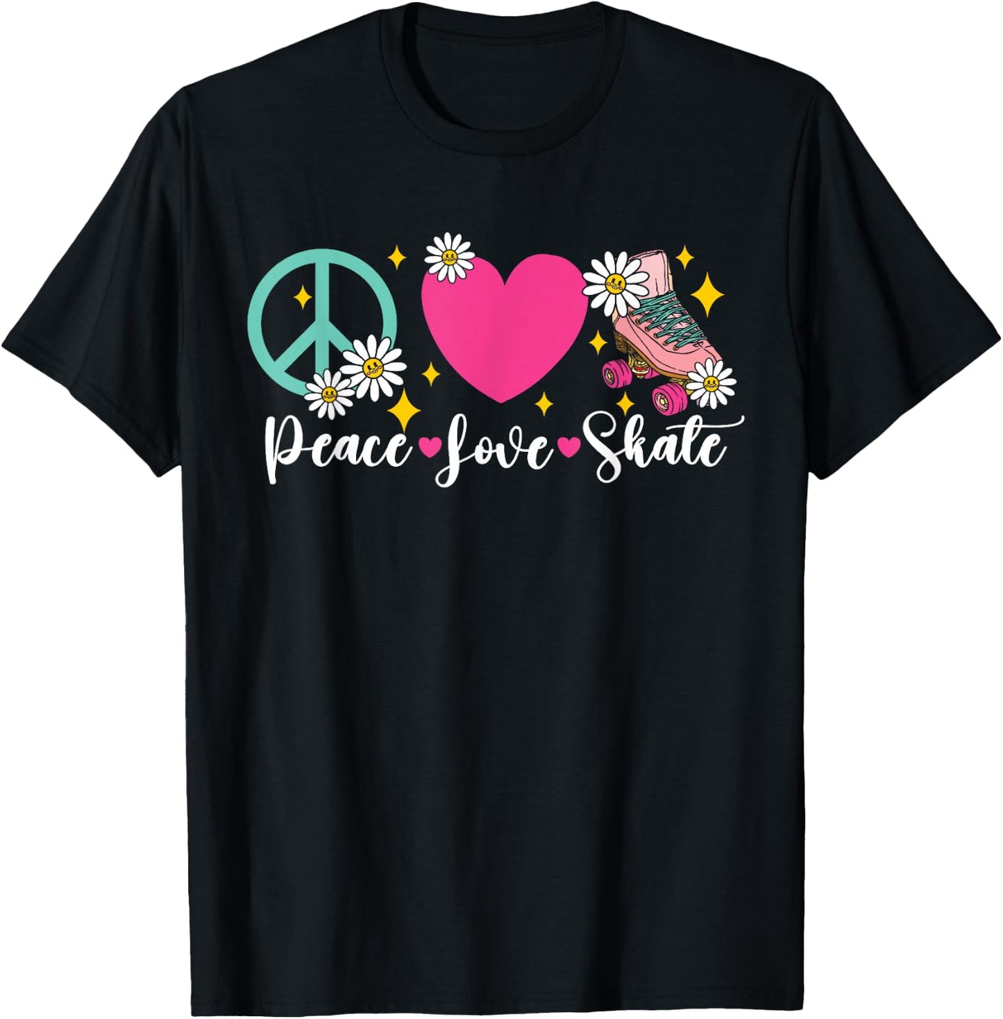 Cool Roller Skating Skate Girl Heart Peace Love Skate T-Shirt - T-Shirt | Black