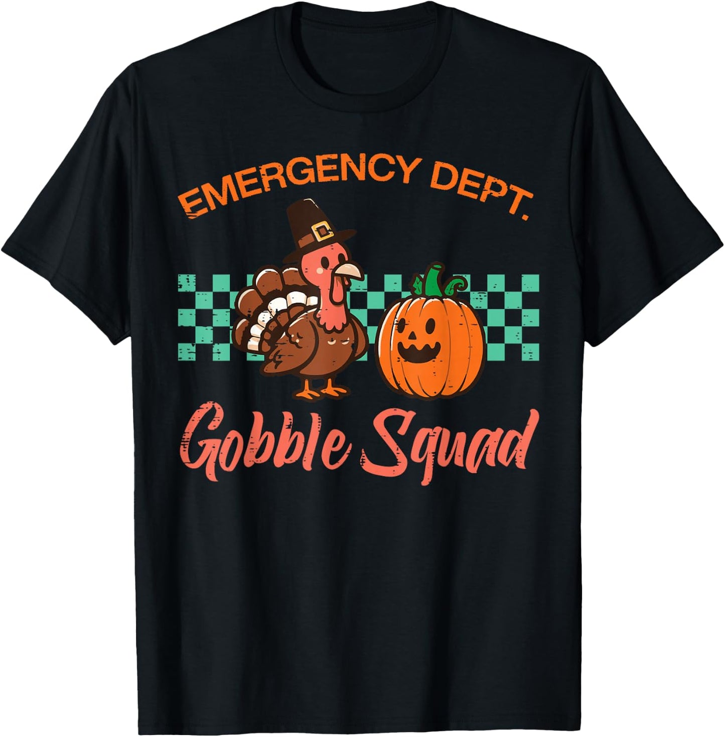 Thanksgiving Emergency Nurse Gobble Squad Scrub Top Women T-Shirt - T-Shirt | Black