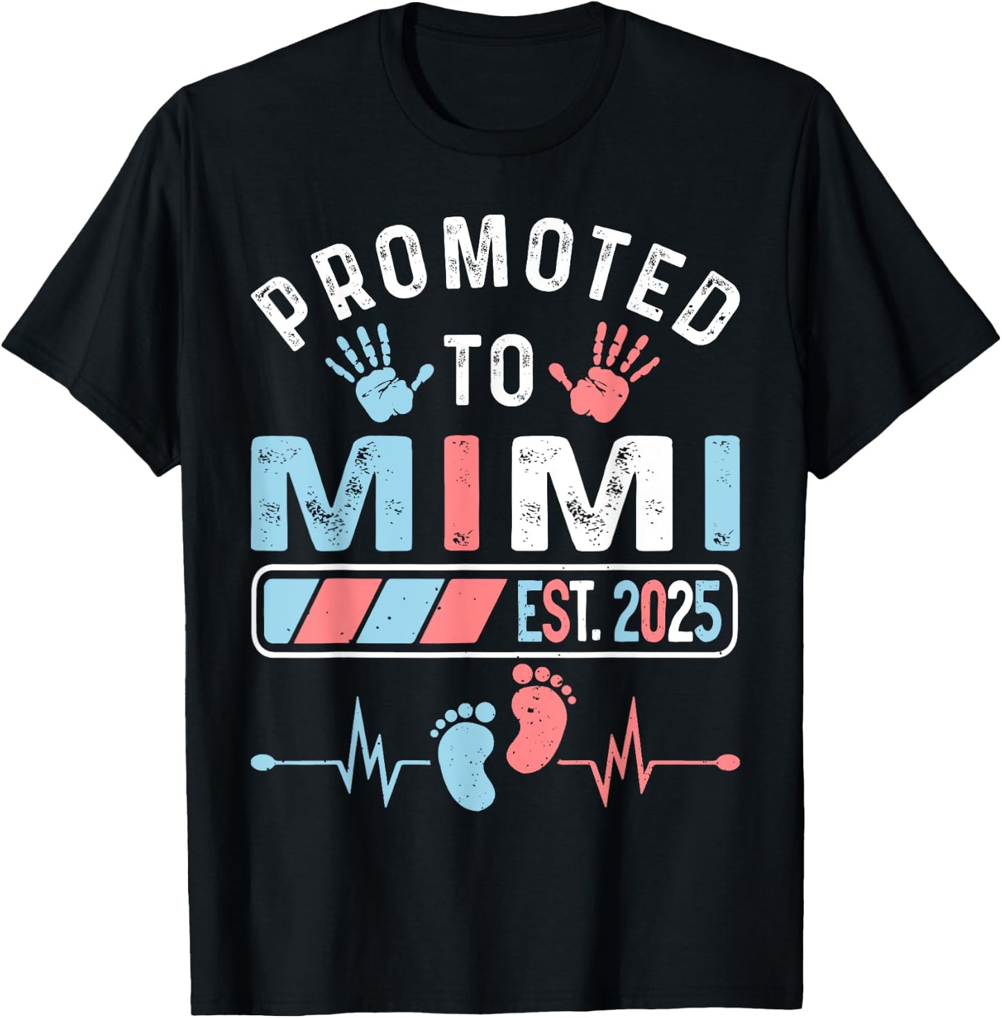 Promoted To Mimi Est. 2025 Baby Shower Gender Reveal T-Shirt - T-Shirt | Black