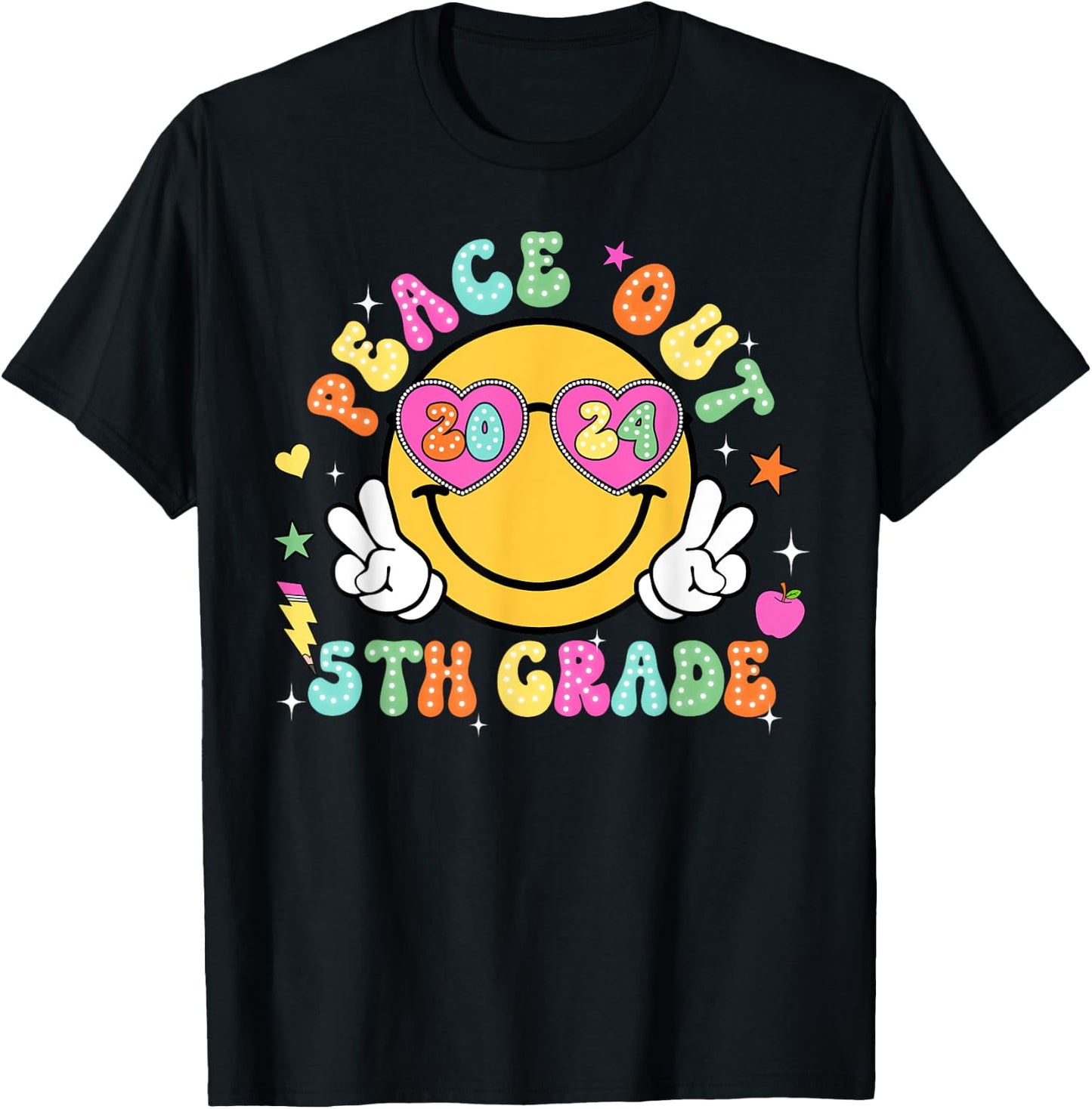 Peace Out Fifth Grade Cute Groovy Last Day of 5th Grade T-Shirt - T-Shirt | Black