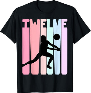 12th Birthday Retro Volleyball Girl Player 12 Years Old Kids T-Shirt - T-Shirt | Black