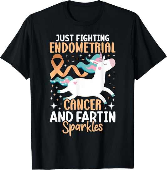 Fighting Endometrial Cancer Quote Farting Unicorn Awareness T-Shirt - T-Shirt | Black