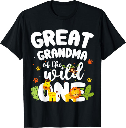 Great Grandma of the Wild One Zoo Birthday Jungle Animal T-Shirt - T-Shirt | Black