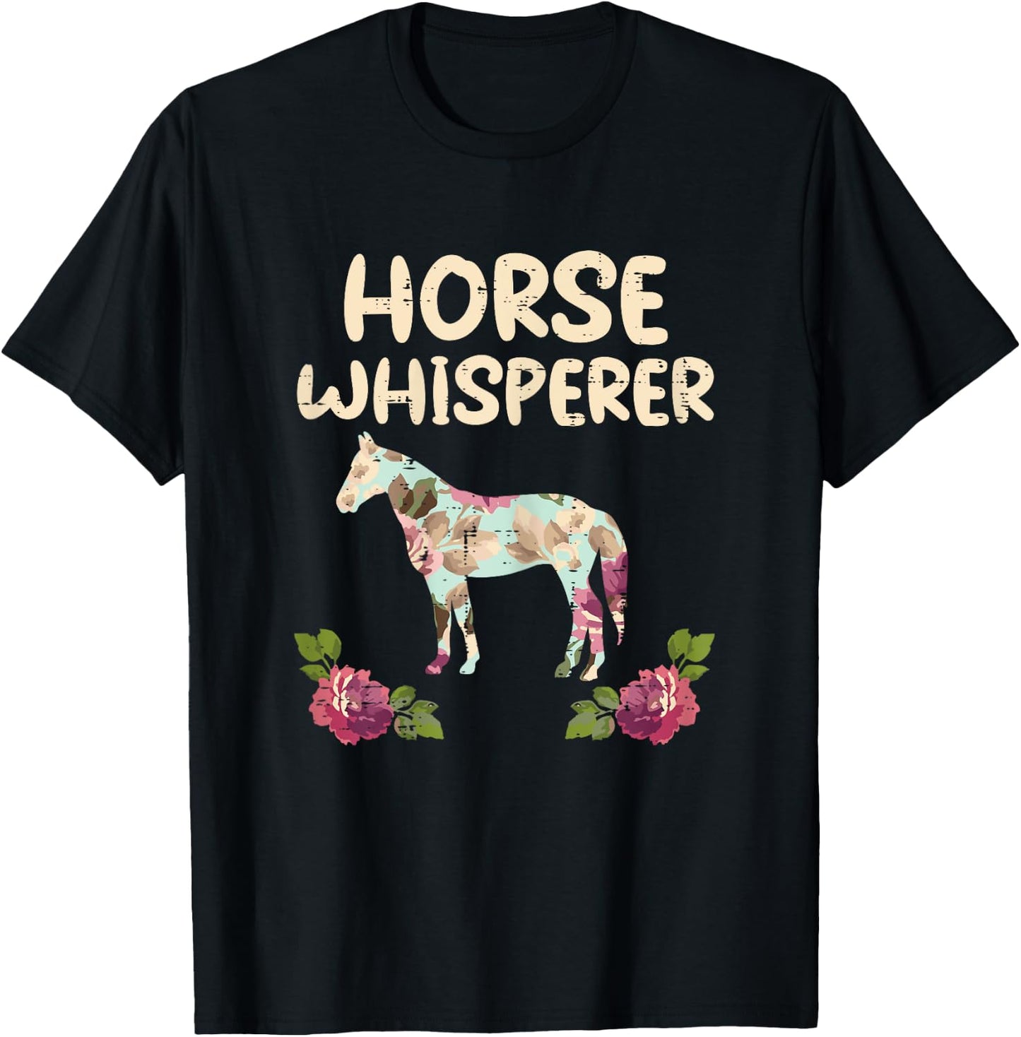 Horse Whisperer Flowers Funny Riding Equestrian Women Girls T-Shirt - T-Shirt | Black