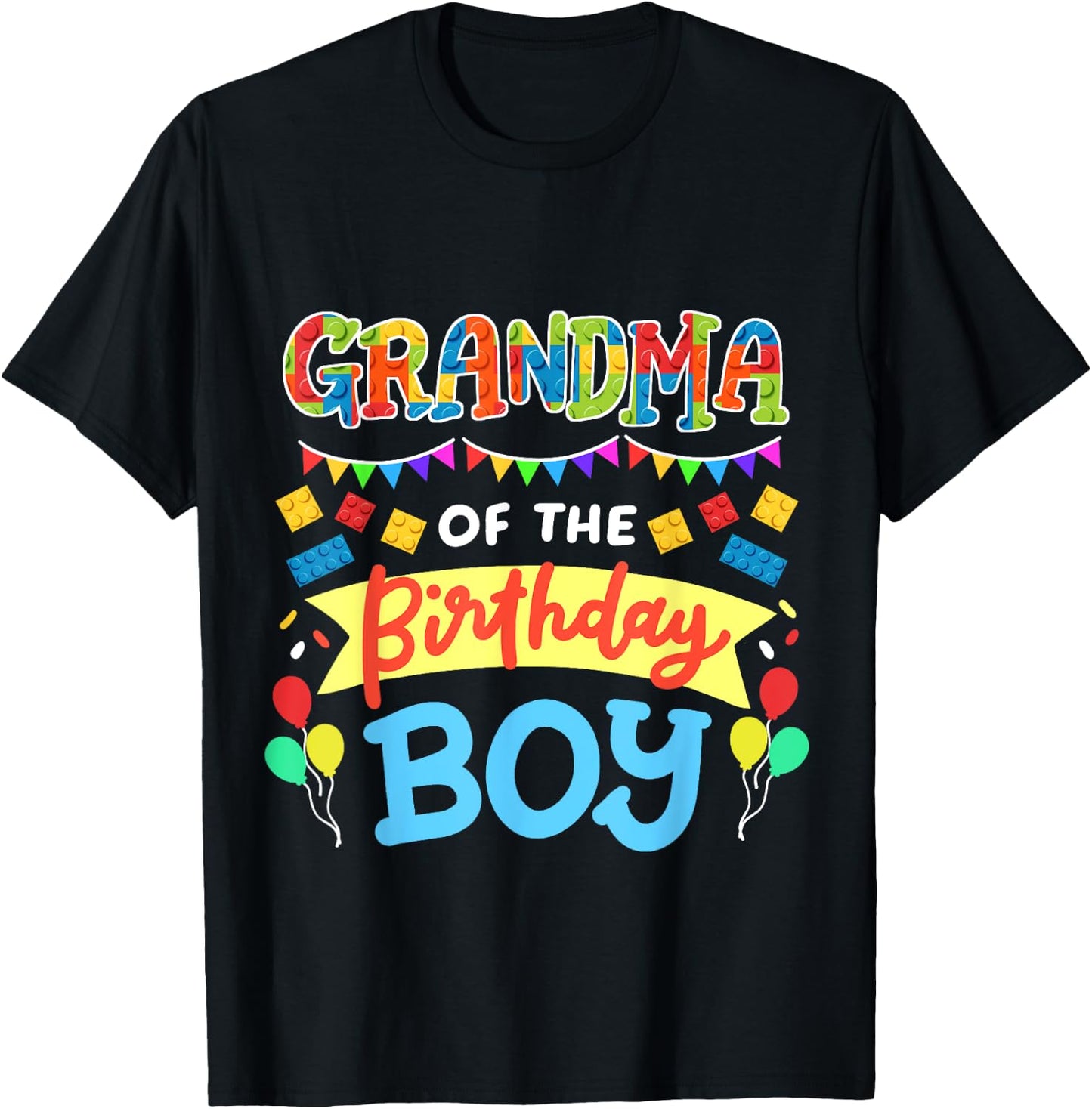 Grandma of the Birthday Boy Building Blocks Bricks Family T-Shirt - T-Shirt | Black