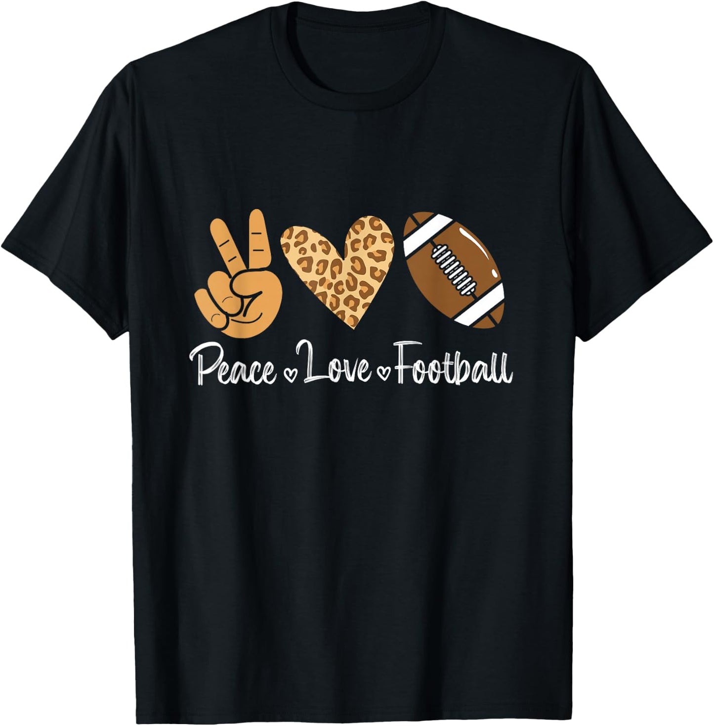 Peace Love American Football Leopard Football Lover T-Shirt - T-Shirt | Black