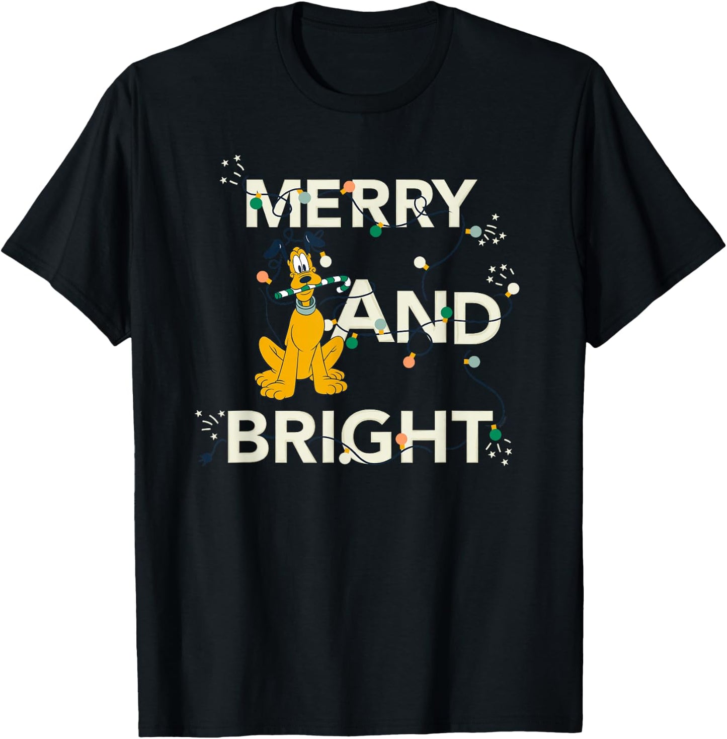 Disney Pluto Merry and Bright Christmas Holiday T-Shirt - T-Shirt | Black