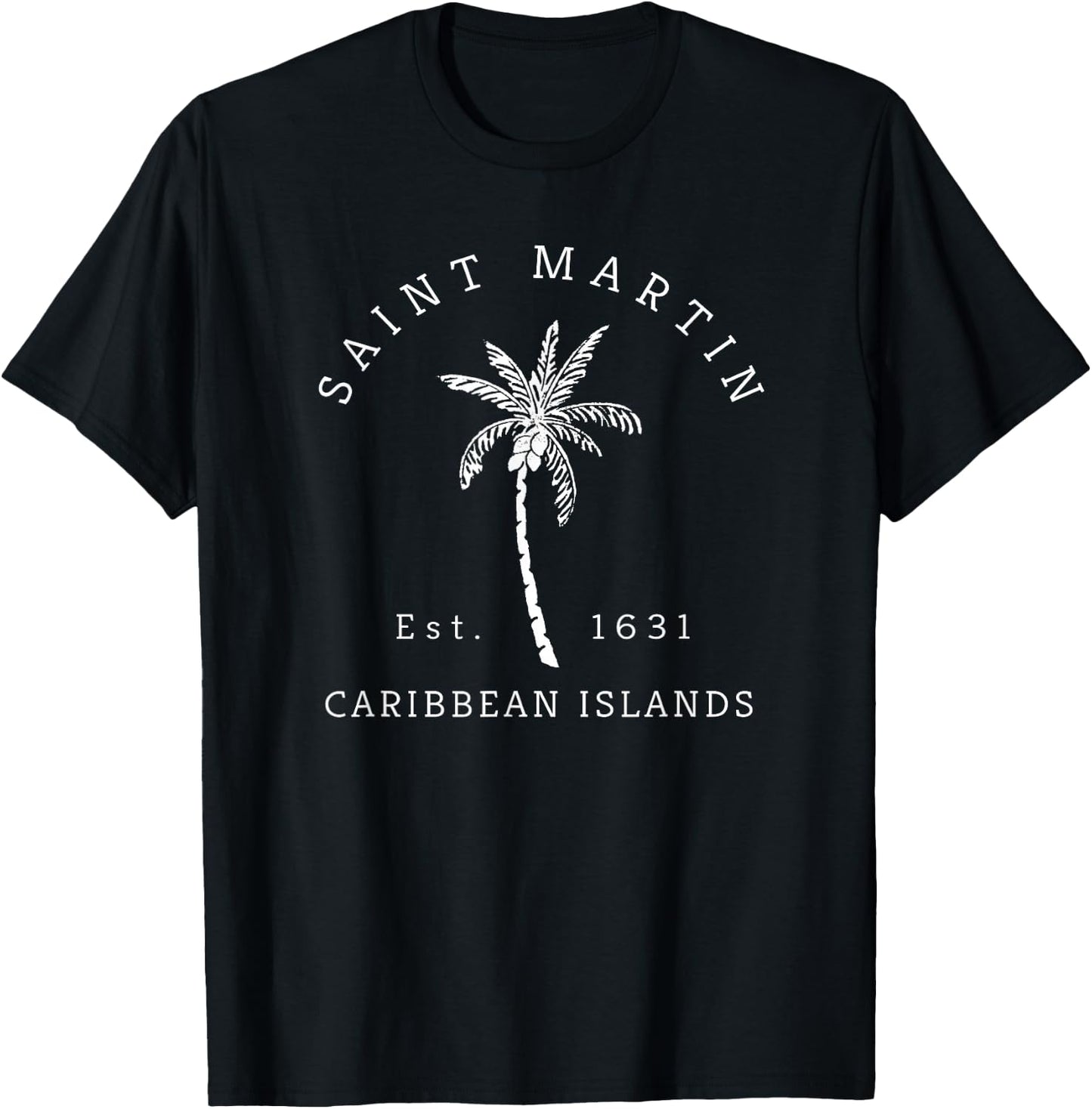 Original St. Martin Caribbean Islands Palm Tree Novelty Art T-Shirt - T-Shirt | Black