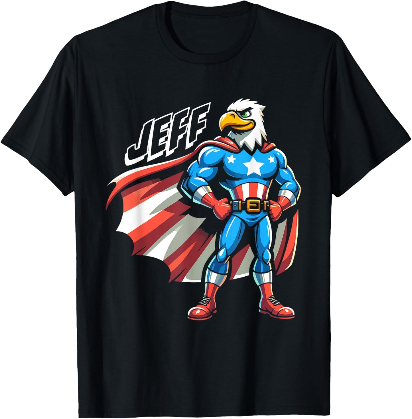Jeff USA Eagle Patriotic Superhero for Boys Name Jeff T-Shirt - T-Shirt | Black