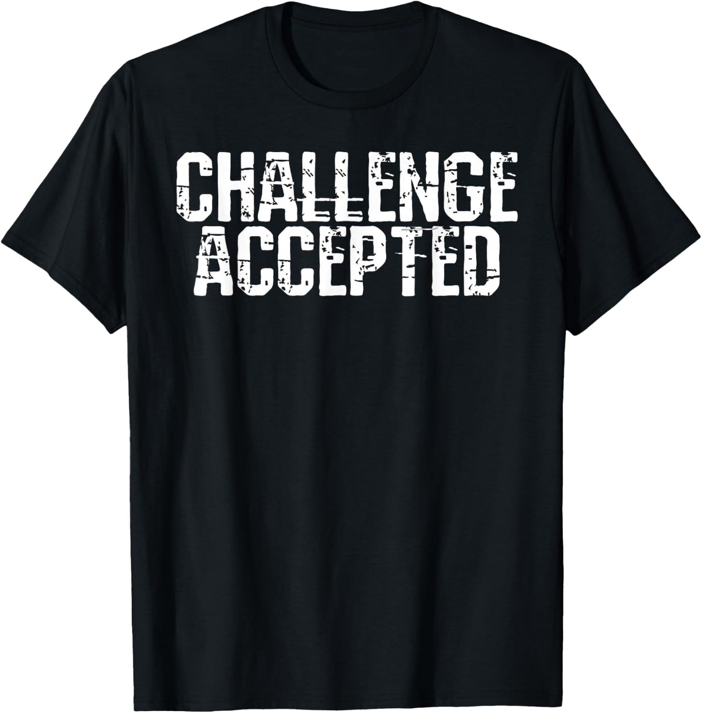 Challenge Accepted Women's Classic Fit Black Modern Letter Print , Small, , Short Sleeve, Machine Wash, Regular Fit, US Size Medium T-Shirt - T-Shirt | Black