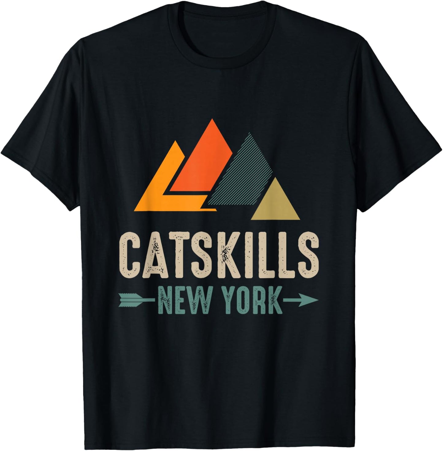 Minimal Geometric Mountains Catskills New York Vintage Retro T-Shirt - T-Shirt | Black
