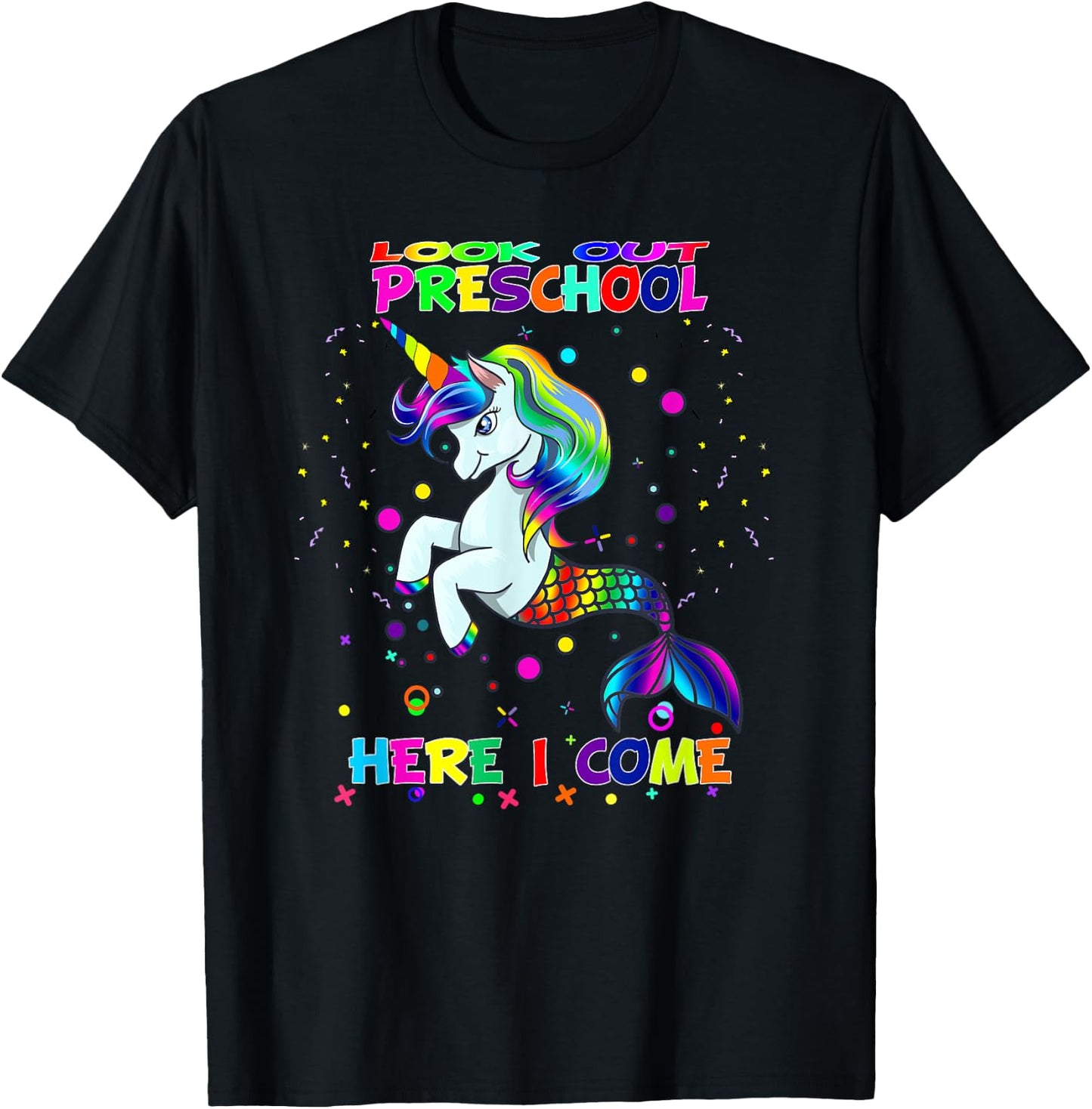 Look Out Preschool Here I Come Kids Mermicorn Unicorn T-Shirt - T-Shirt | Black