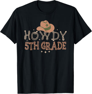 Howdy 5th Grade Teacher Rodeo Back To School Western Cowboy T-Shirt - T-Shirt | Black