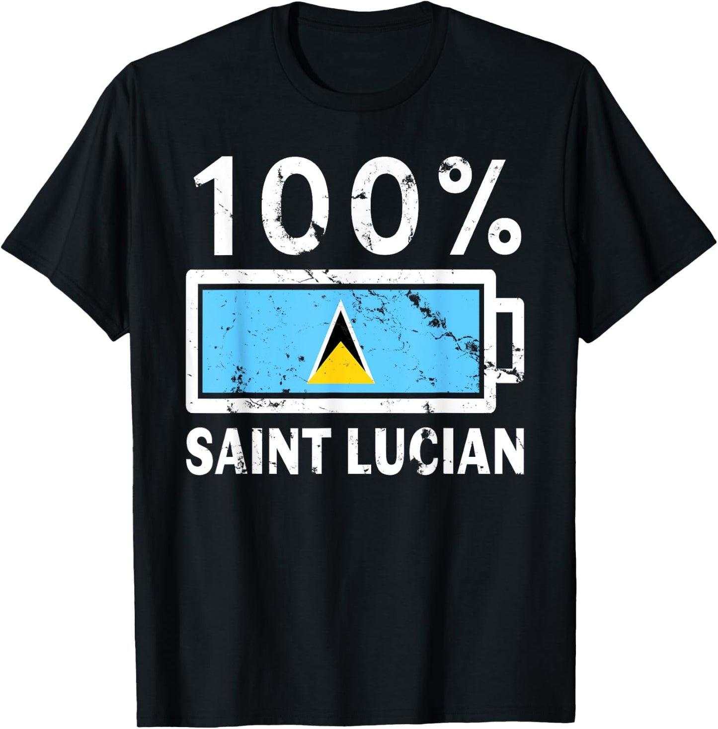 Saint Lucia Flag | 100% Saint Lucian Battery Power Tea T-Shirt - T-Shirt | Black