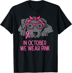 In October We Wear Pink Pitbull Dog Breast Cancer Awareness T-Shirt - T-Shirt | Black