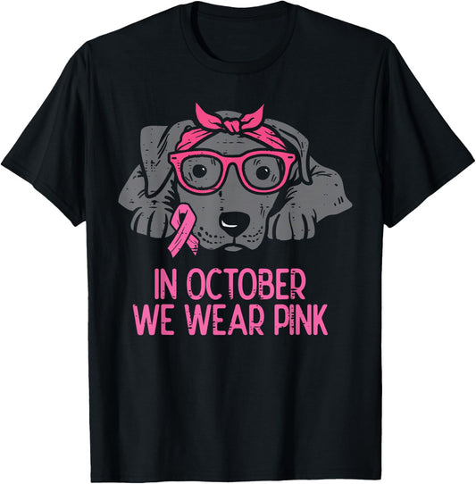 In October We Wear Pink Pitbull Dog Breast Cancer Awareness T-Shirt - T-Shirt | Black