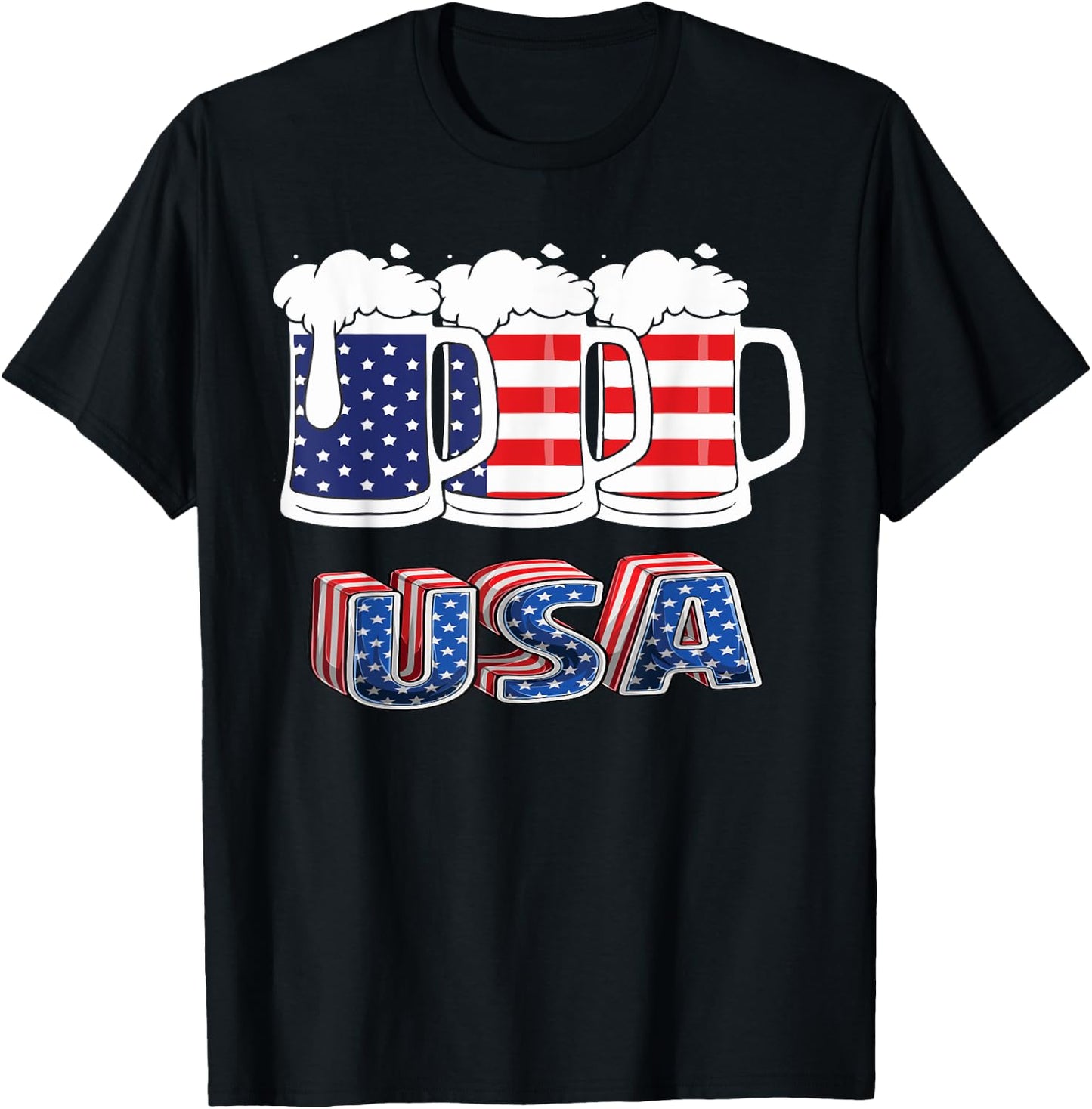 Beer American Flag 4th Of July Merica USA Drinking Team Men T-Shirt - T-Shirt | Black