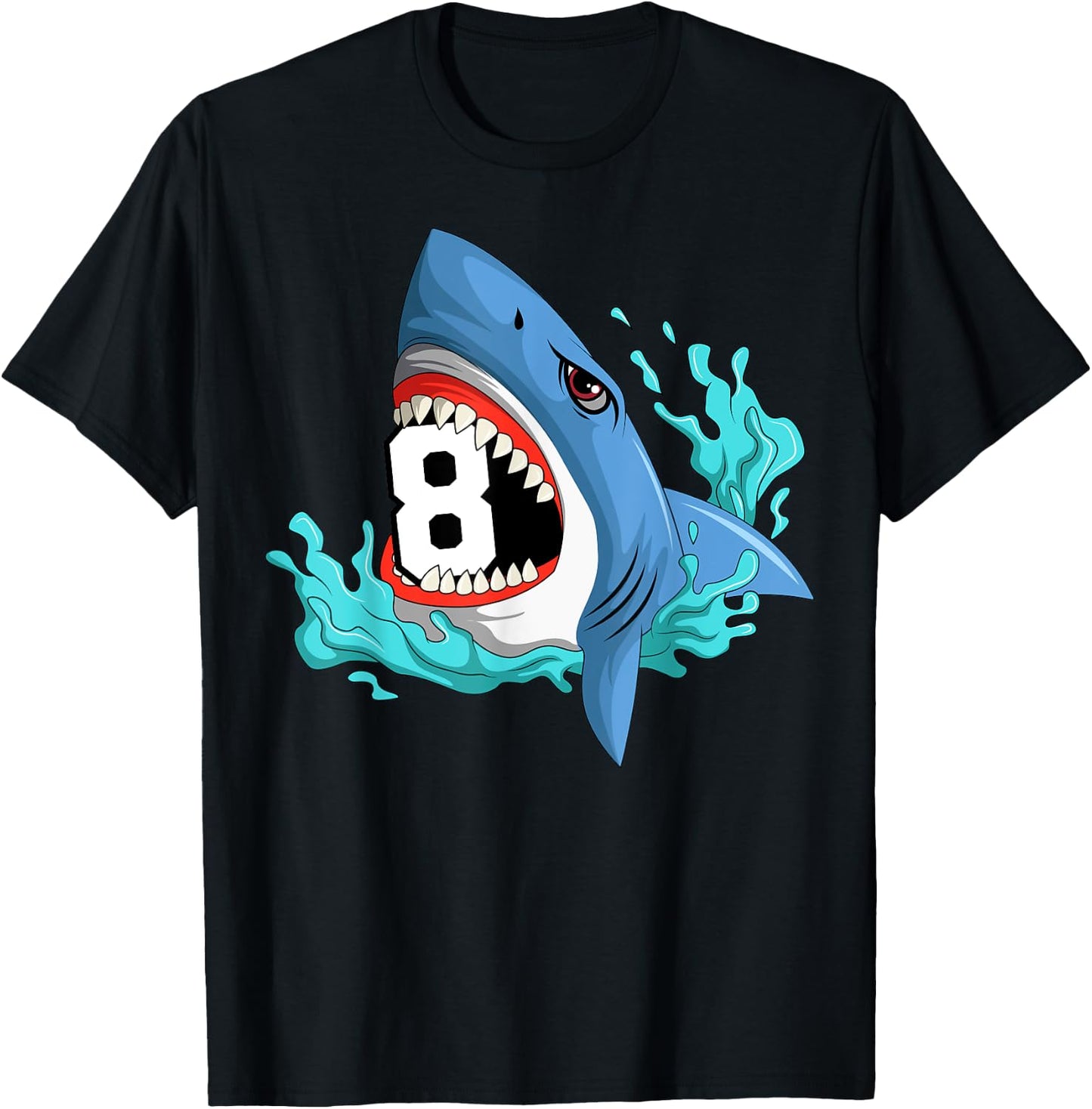 8 Shark Birthday Animal Themed Bday Party Celebration T-Shirt - T-Shirt | Black