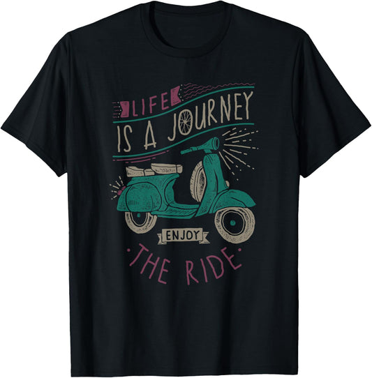 Life Is A Journey Enjoy The Ride Moped Vintage Retro Scooter T-Shirt - T-Shirt | Black