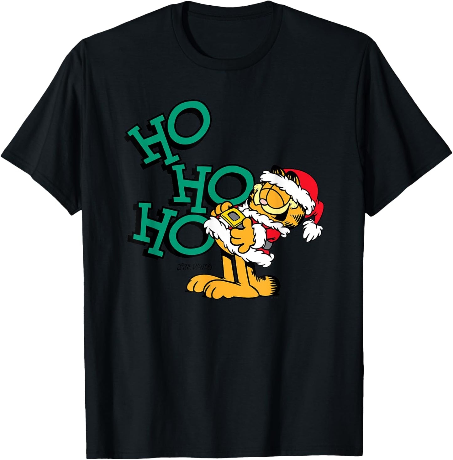 Garfield Ho Ho Ho Santa Christmas Cartoon Cat Women Kids T-Shirt - T-Shirt | Black