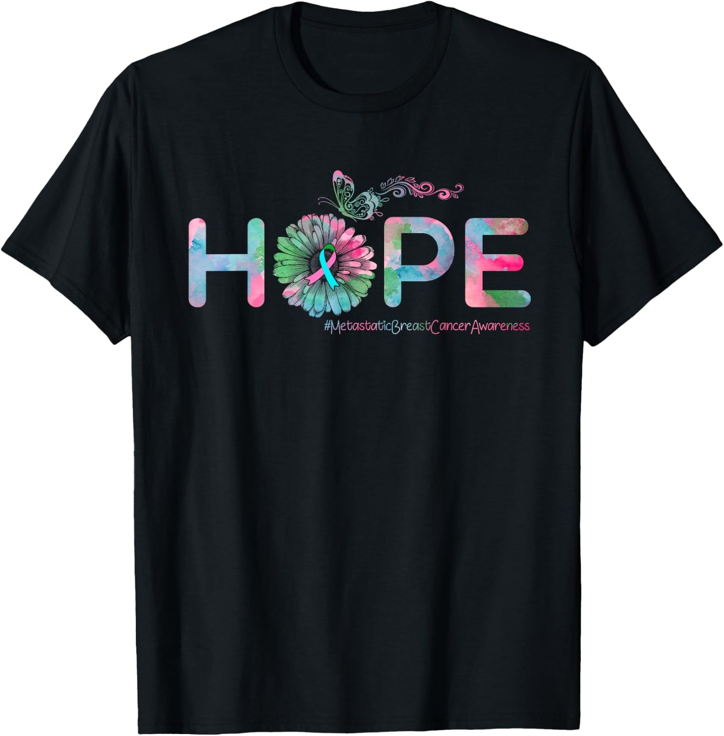 HOPE Butterfly Metastatic Breast Cancer Awareness T-Shirt - T-Shirt | Black