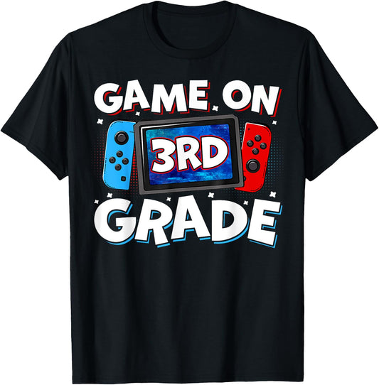 Game On 3rd Grade Video Gamer Third Grade Level Kids Boys T-Shirt - T-Shirt | Black