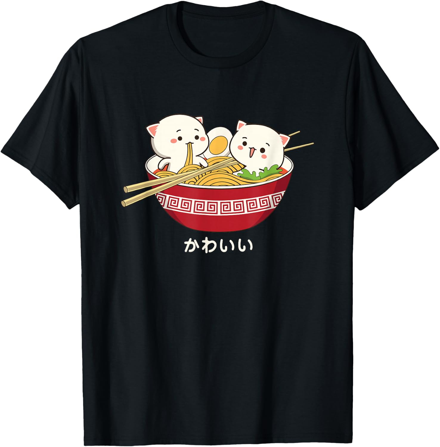 Kawaii Cat Japanese Tokyo Anime Cat Ramen T-Shirt - T-Shirt | Black