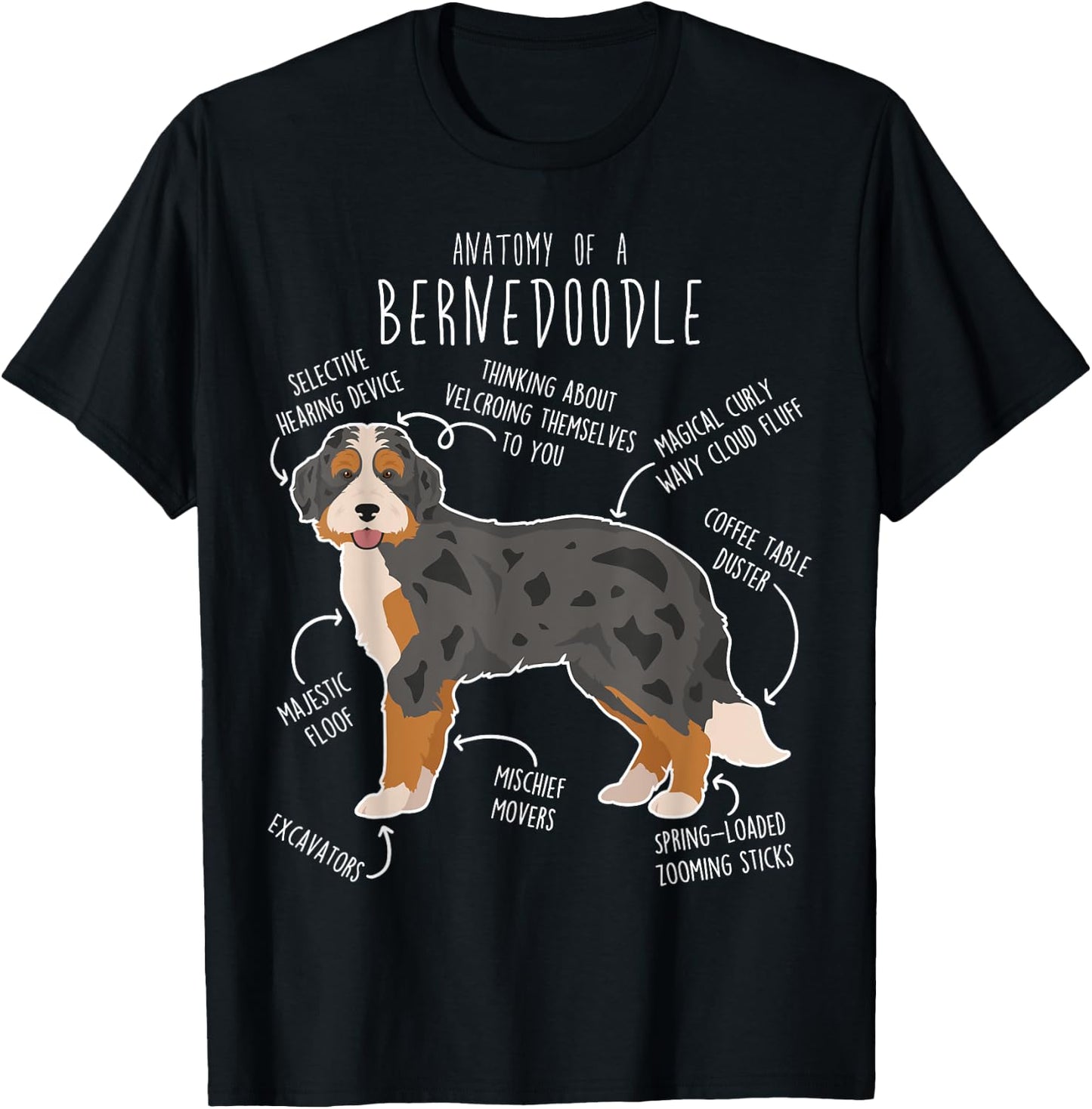 Bernedoodle Dog Anatomy, Black Merle Tri Cute Funny Pet Mom Women Girls Kids T-Shirt - T-Shirt | Black