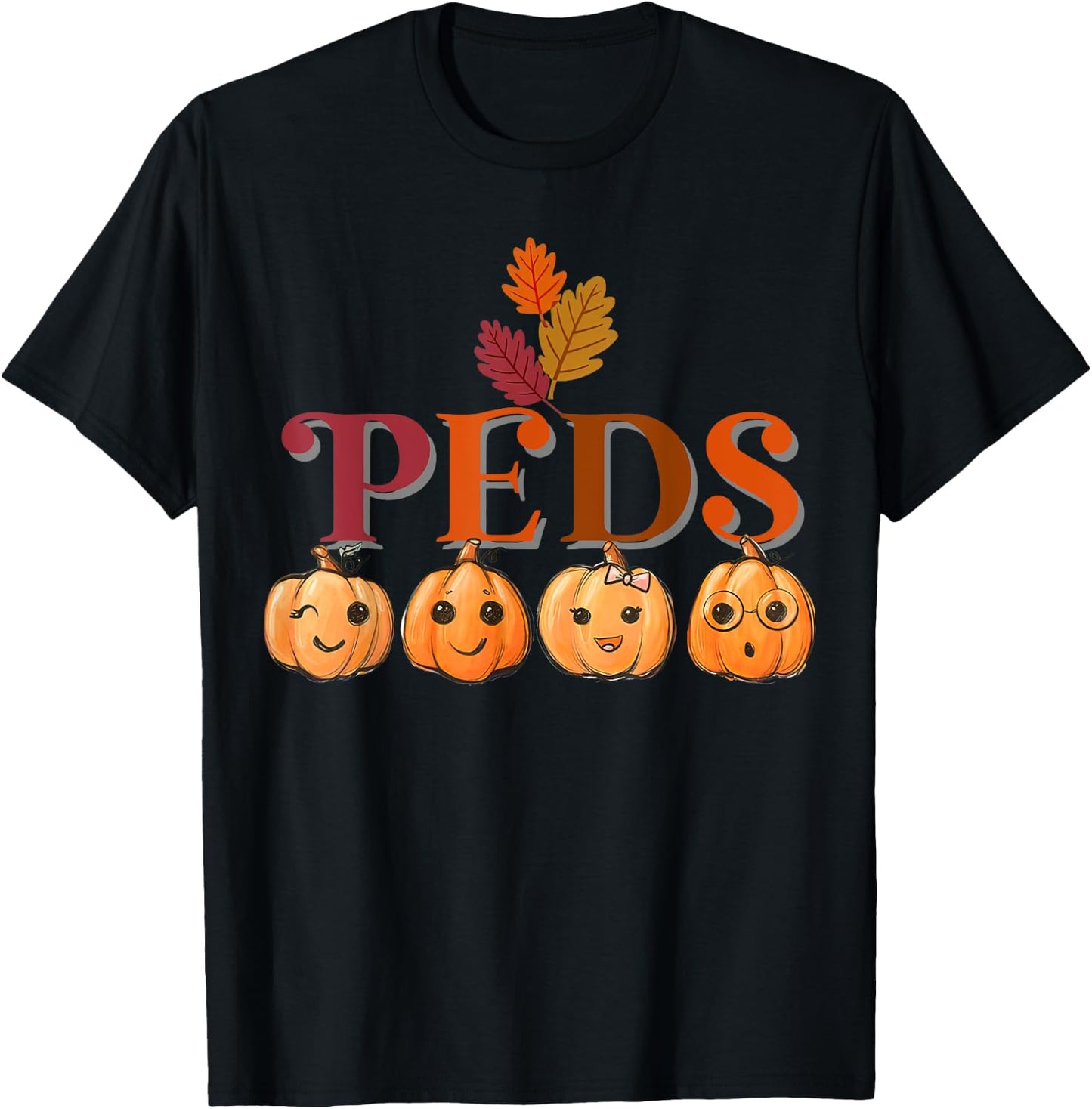 Peds Cute Pumpkin Fall Thanksgiving Pediatric Nurse Retro T-Shirt - T-Shirt | Black