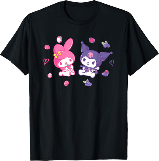 Sanrio Kuromi and My Melody Berries , Small, Black T-Shirt - T-Shirt | Black