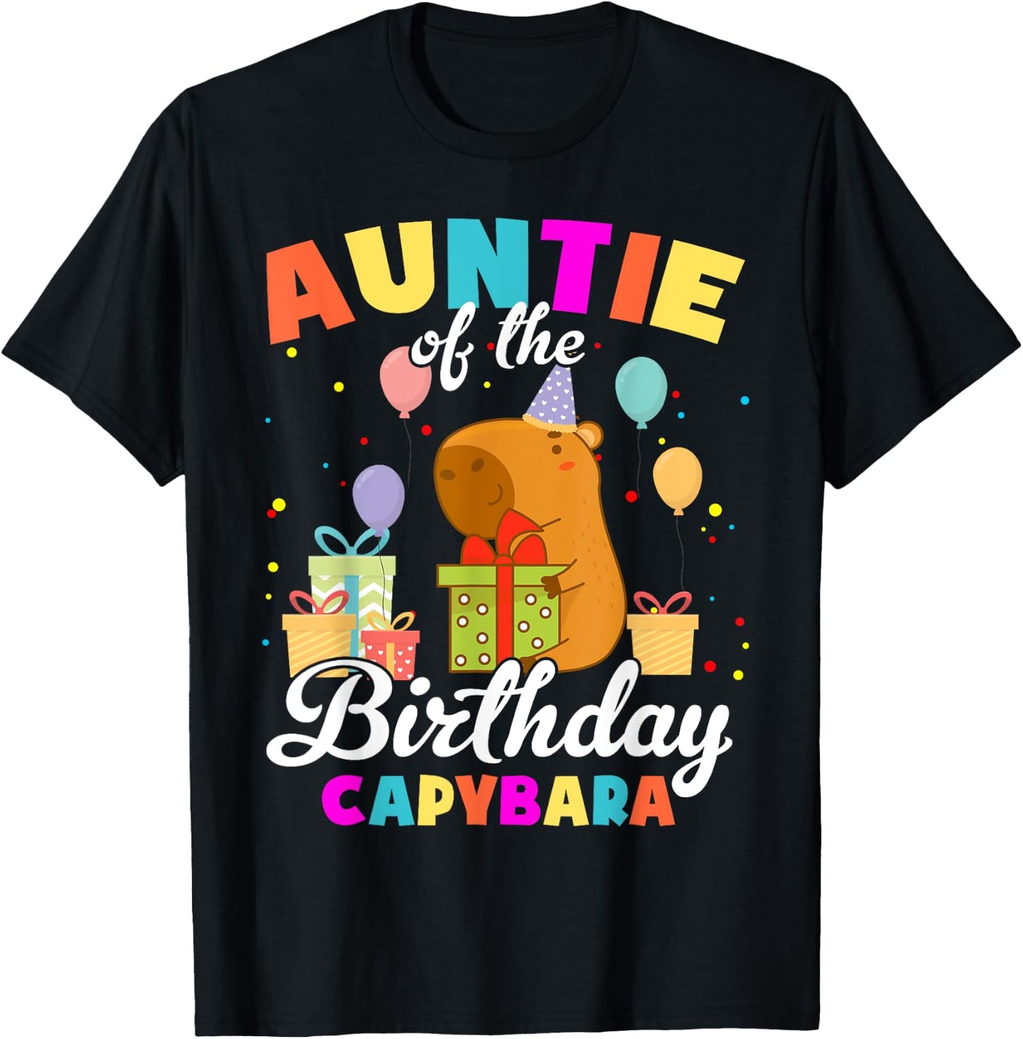 Auntie Of The Birthday Capybara Family Party T-Shirt - T-Shirt | Black