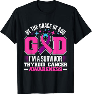 By The Grace God I'm A Survivor Thyroid Cancer Survivor T-Shirt - T-Shirt | Black