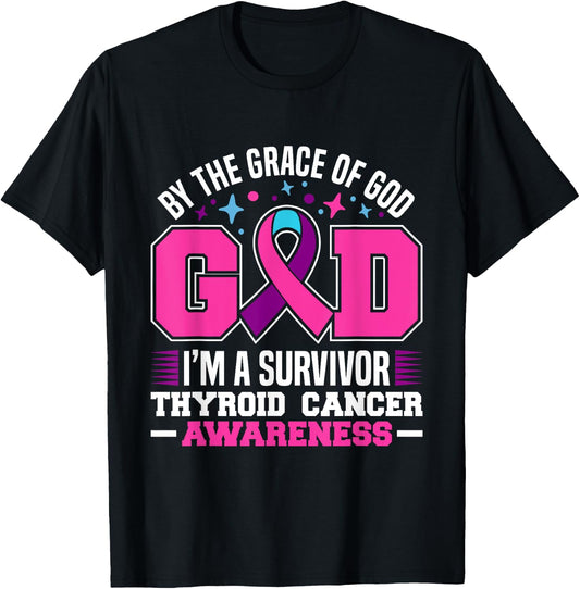 By The Grace God I'm A Survivor Thyroid Cancer Survivor T-Shirt - T-Shirt | Black