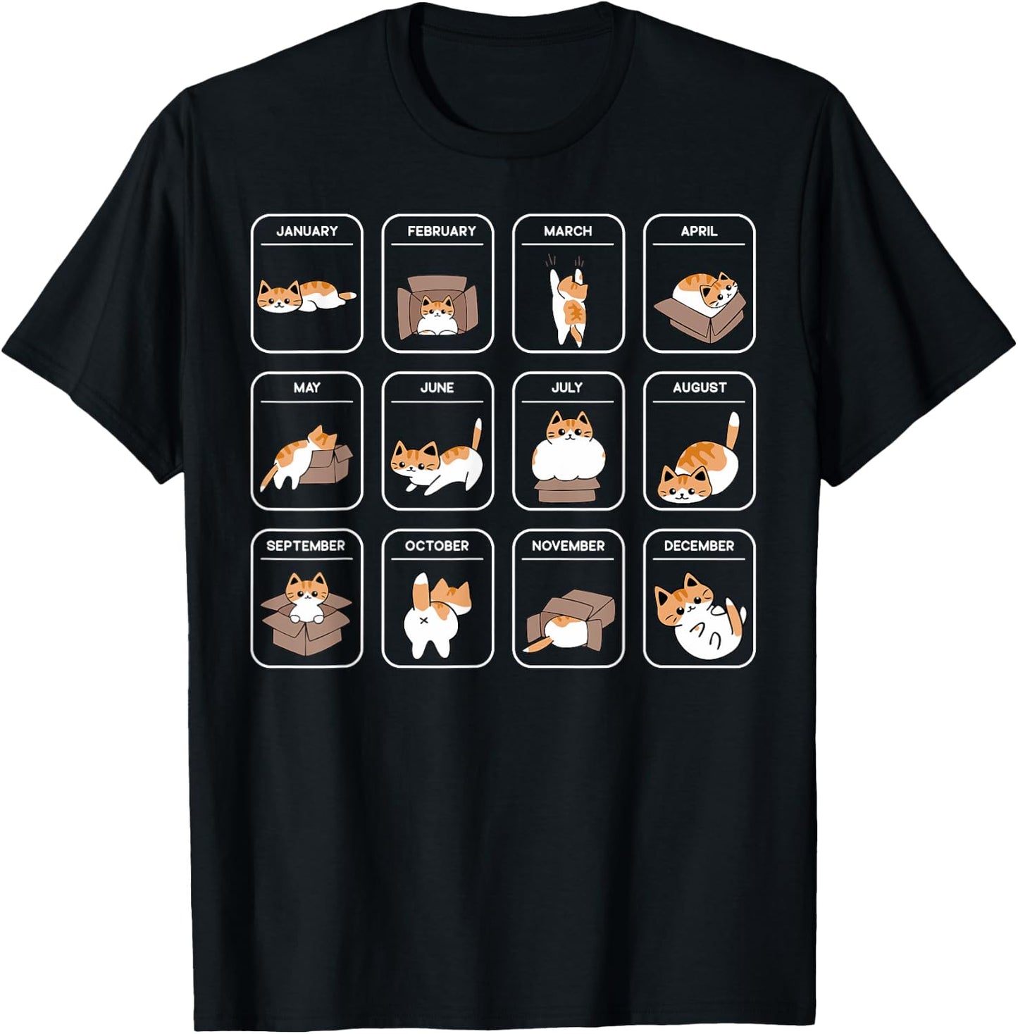 Cat Calendar Men Women & Kids Funny Cat T-Shirt - T-Shirt | Black