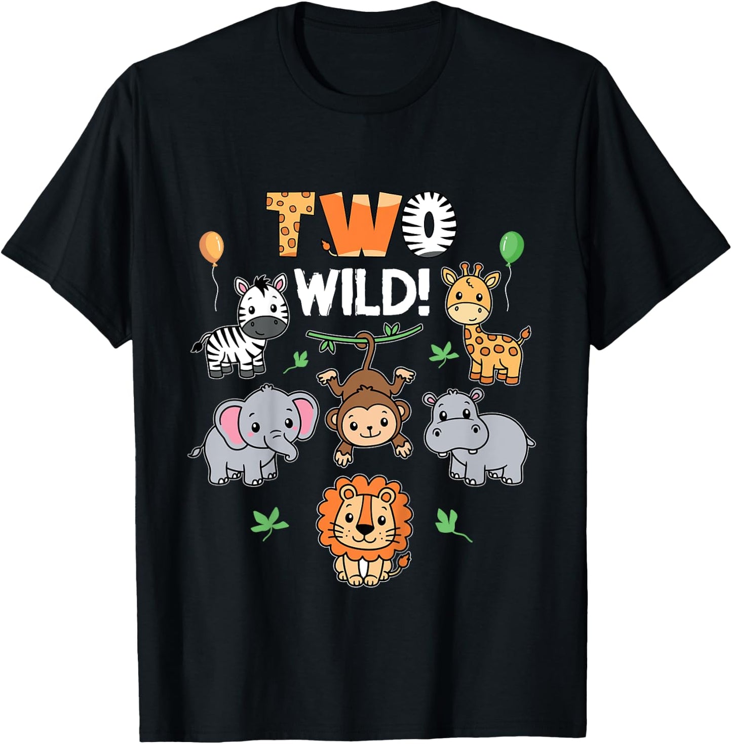 Kids 2nd Birthday Boy Girl Two Wild Jungle Zoo Animals Birthday T-Shirt - T-Shirt | Black