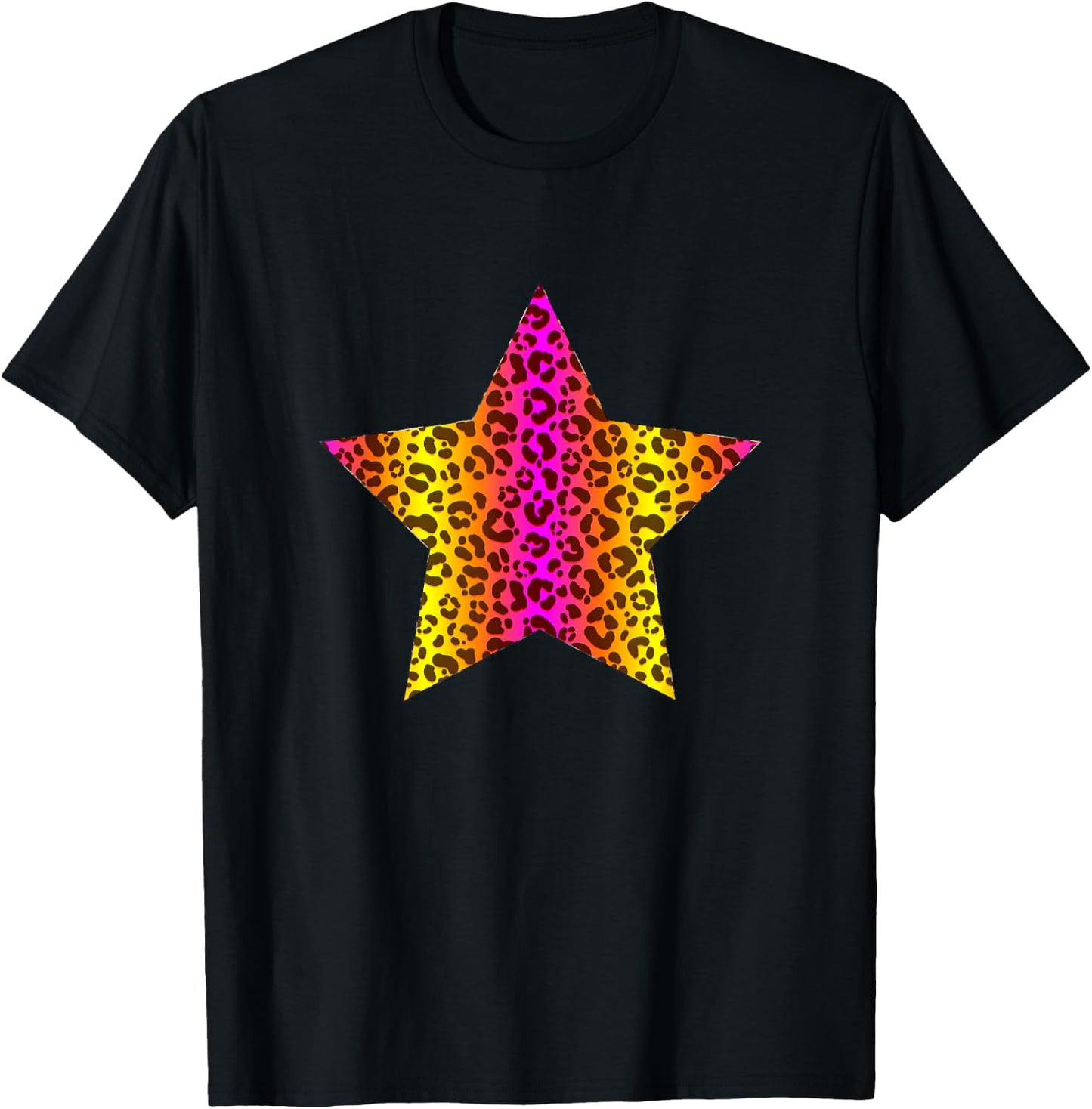 Star Shape - Cute Rainbow Cheetah Leopard Print Graphic T-Shirt - T-Shirt | Black